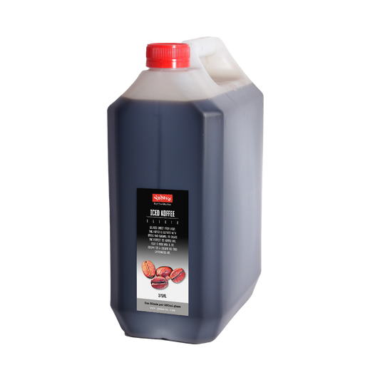 Large container of iced coffee syrup with a red cap